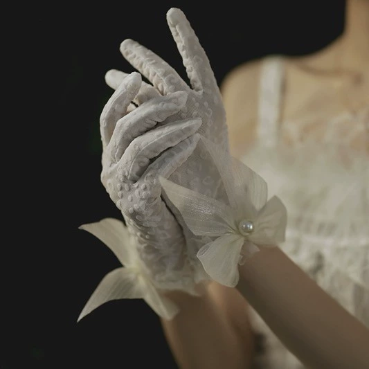 Свадебные перчатки белые короткие кружевные сетчатые корейские Простые Свадебные перчатки фотостудия реквизит оптовые производители
