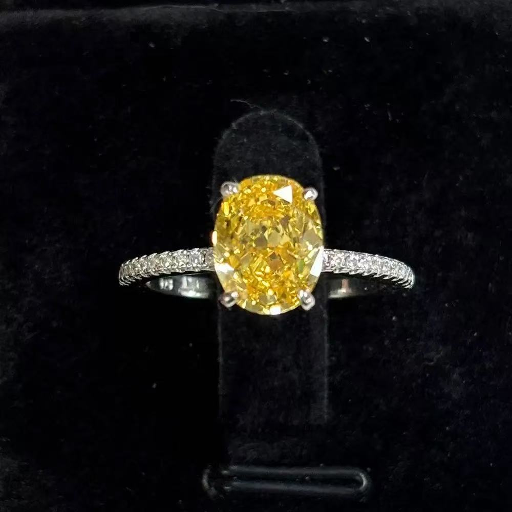 Simple and High-End Pigeon Egg Zircon Sparkling Simulated High Carbon Diamond Oval Brilliant Fire Color Open Ring for Women