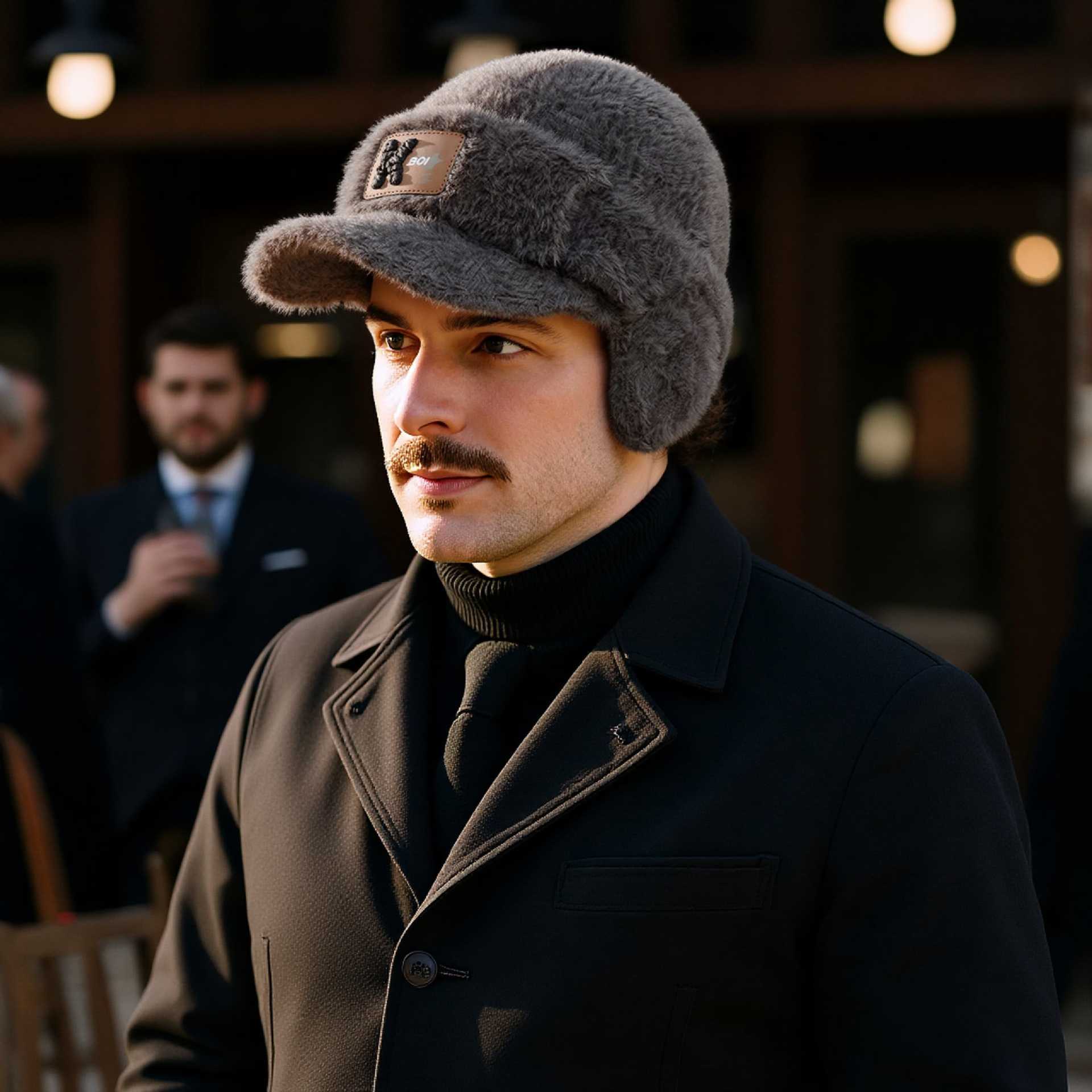 秋冬季男士毛线帽冬天防寒保暖针织帽男鸭舌帽棒球帽护耳加厚冷帽