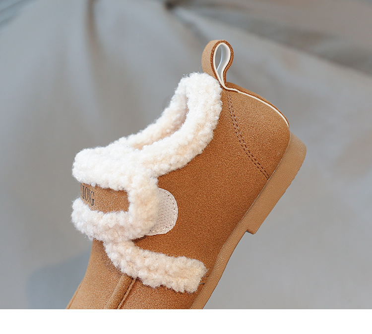 Scarpe per bambini in cotone 2024 in pelle scamosciata con suola morbida per ragazzi e ragazze, scarpe calde versatili per bambini in lana d'agnello_voghion.com