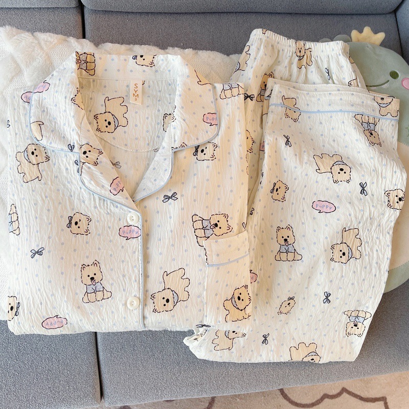 (가슴패드 없음) [윤두면] 블루닷 강아지 긴팔+바지