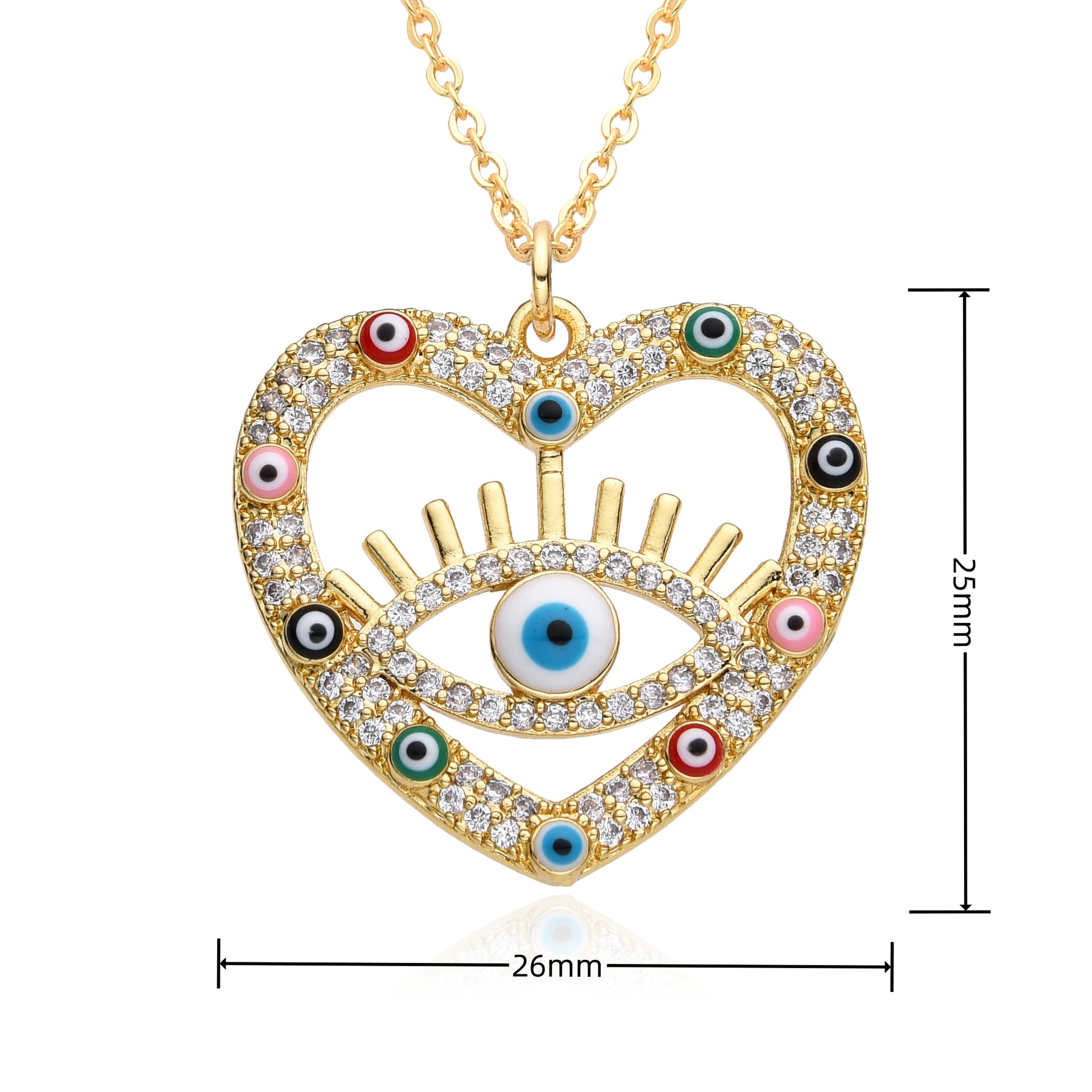 Cobre Chapados en oro de 18k Estilo IG Brillante Ojo Del Diablo Forma De Corazón Esmalte Ahuecar Embutido Circón Collar Colgante display picture 1