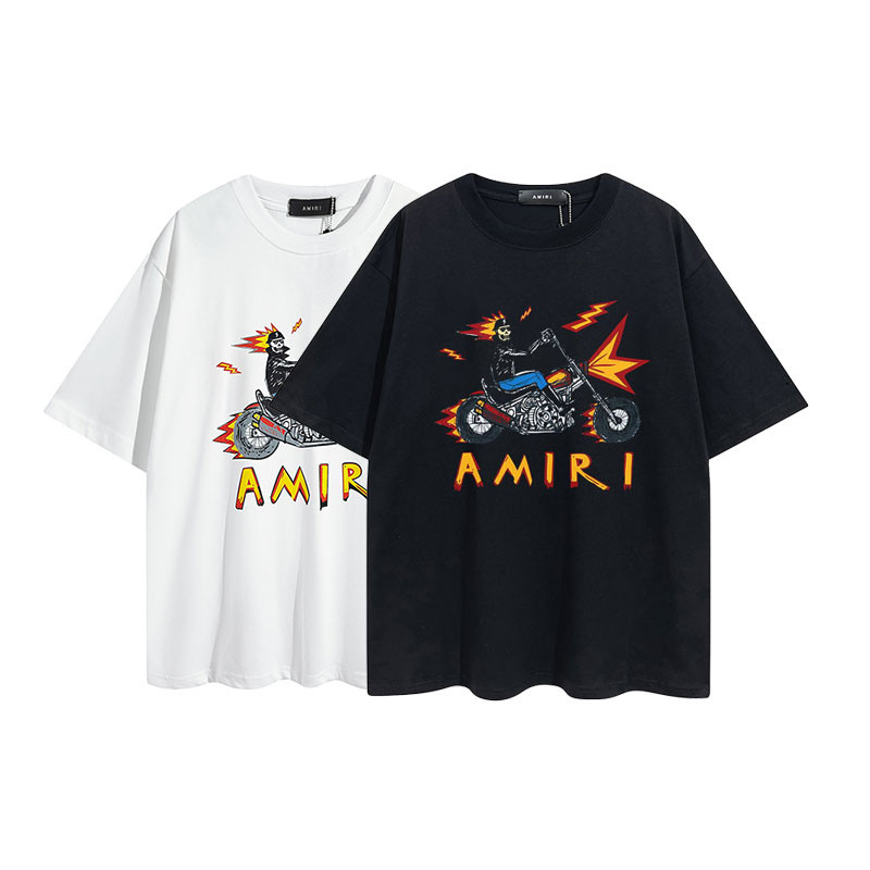Cross-border summer popular AMI men's personality Lightning Motorcycle popular hip hop loose plus size T-shirt wholesale Cross-border summer popular AMI men's personality Lightning Motorcycle popular hip hop loose plus size T-shirt wholesale