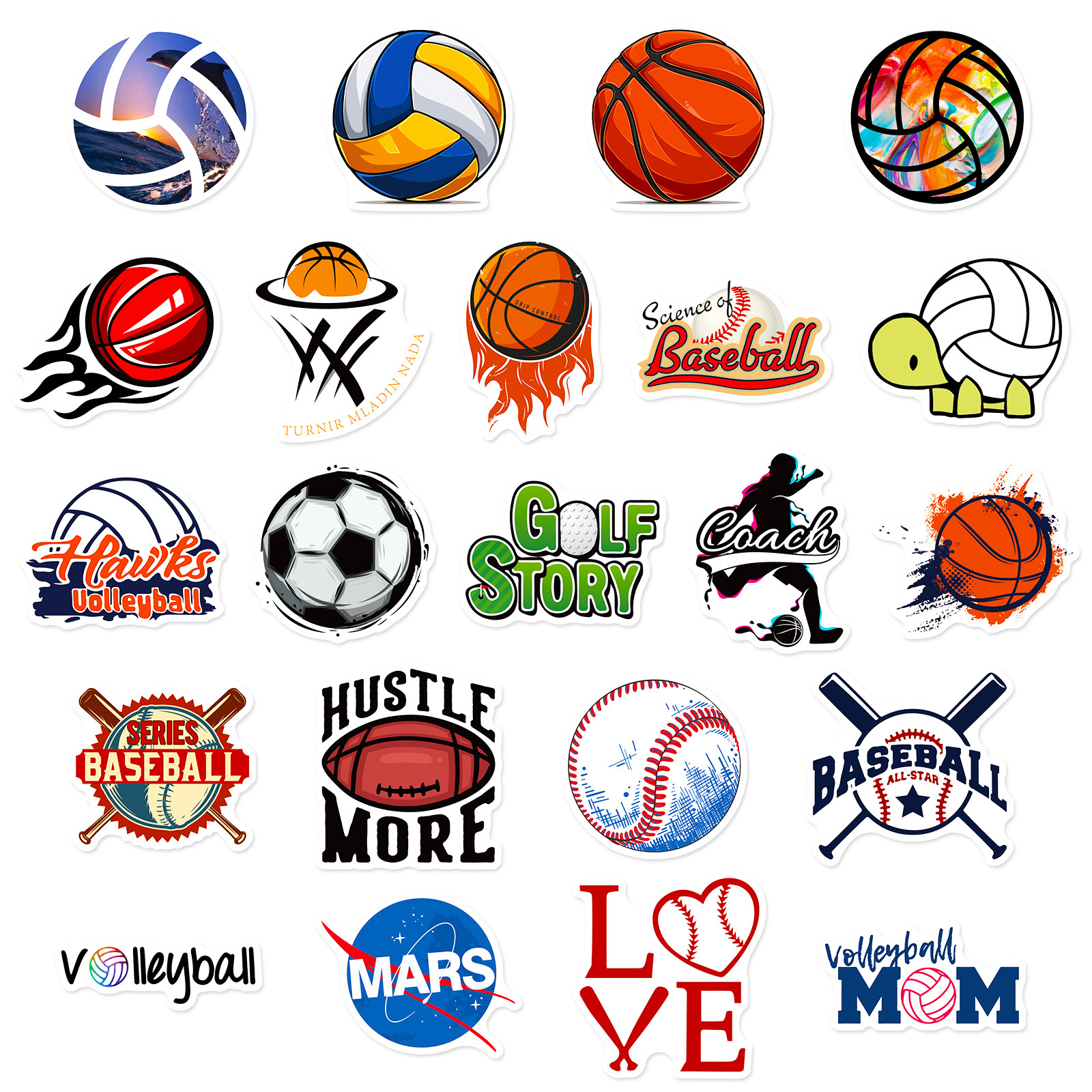 50 piezas de creación propia pelota deportes pegatinas rugby voleibol softbol fútbol NBA baloncesto deportes colección pegatinas
