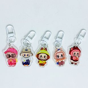 Creative Cartoon Cute Double-Sided Transparent Acrylic Labubu Keychain Student Bag Accessories Kidsren's School Bag Pendant