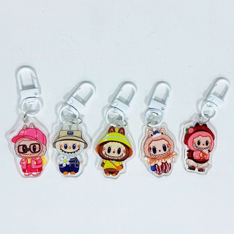 クリエイティブ漫画かわいい両面透明アクリル labubu キーホルダー学生バッグアクセサリー子供のランドセルペンダント|undefined