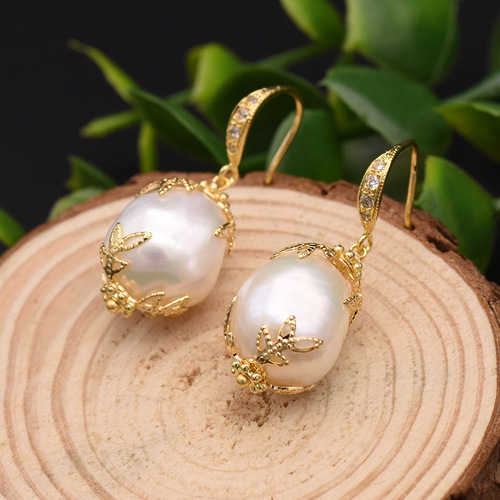 Baroque pearl earrings, high-end niche earrings, retro earrings for women, 925 silver needles, 18k real gold plating