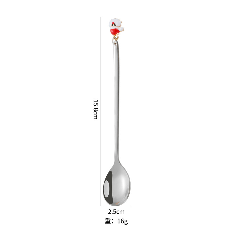 Juego de cuchara de acero inoxidable de Navidad de dibujos animados Cuchara pequeña linda de alto valor Cuchara de postre dorado Cuchara para mezclar café