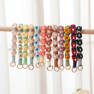 Bohemian hand-woven daisy flower mobile phone chain cotton rope keychain key ring pendant