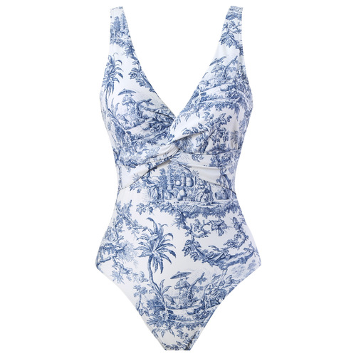 2025 European and American Fashion Sexy Bodysuit Women's Slimming Retro Printed Swimsuit Set