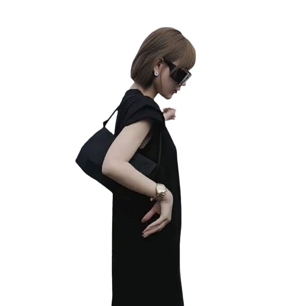 Đầm suông midi phong cách Hepburn kiểu Pháp tôn dáng cho nữ mùa hè — màu đen