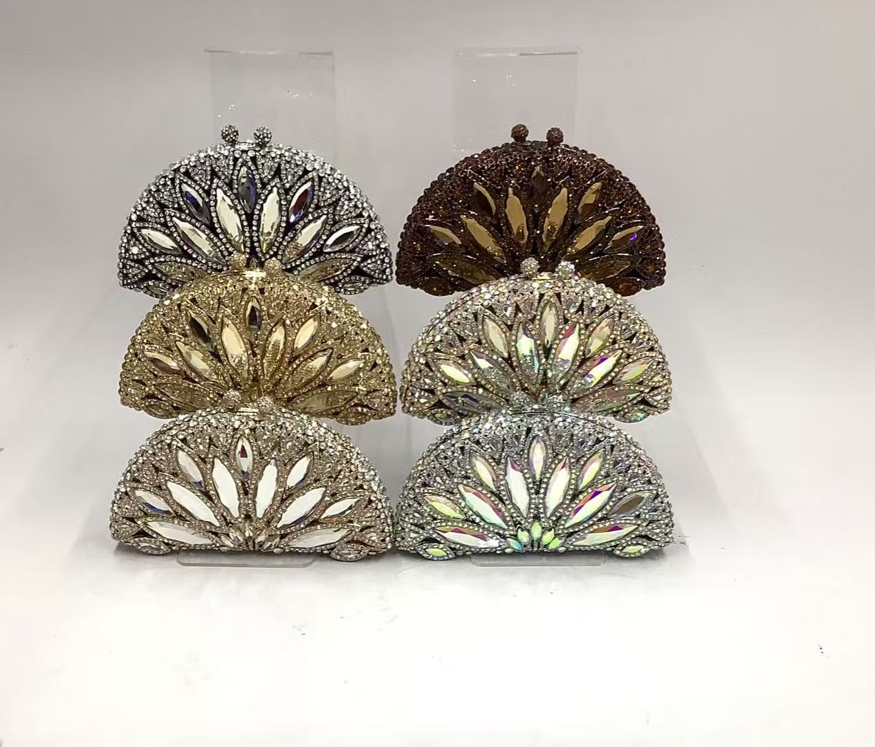 Túi satchel nữ đính pha lê kim cương hình quạt marquise sang trọng dự tiệc — vàng, Vàng AB, Kim cương trắng trên vàng, Kim cương bạc trên nền đen chi tiết 5
