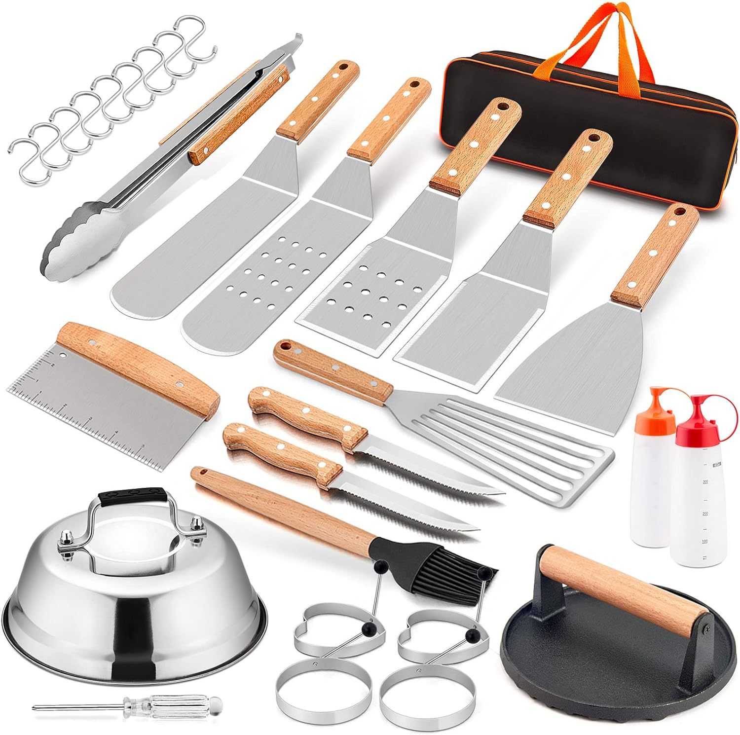 Amazon Cross-border acero inoxidable mango de madera BBQ herramientas para acampar al aire libre teppanyaki horquilla pinza combinación de herramientas para hornear punto