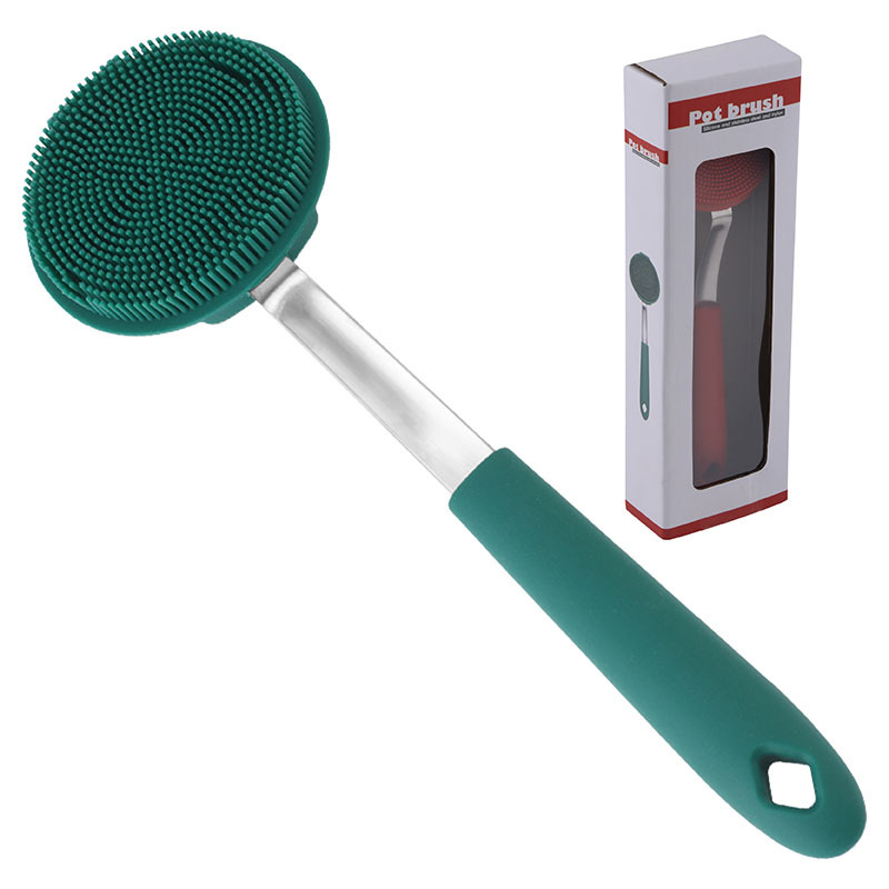 Estropajo de silicona, cepillo para lavar platos, herramienta de cocina, suave y que no daña los revestimientos, cepillo de limpieza de mango largo, herramienta para limpiar ollas que ahorra trabajo.