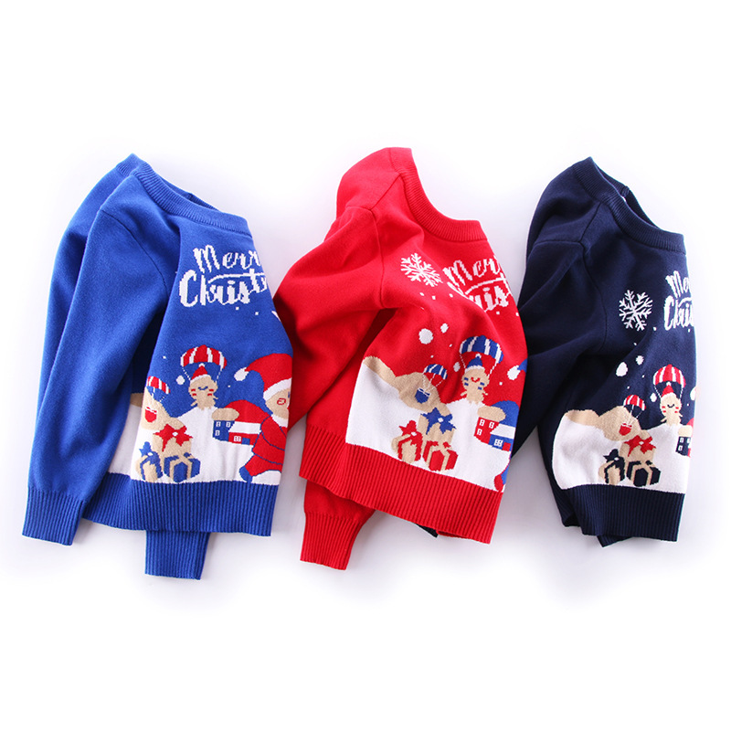 25 Years of Autumn and Winter Christmas Popular Type a Cotton Thread Double-Layer Warm Kidsren's Sweater Boys and Girls Knitted Top Round Neck