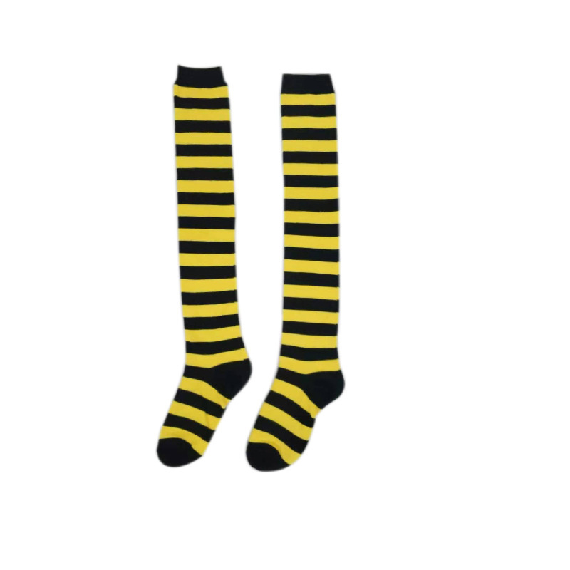 成人长筒袜纱裙搭配长筒袜条纹袜18款多色长筒黄黑条纹长筒过膝袜