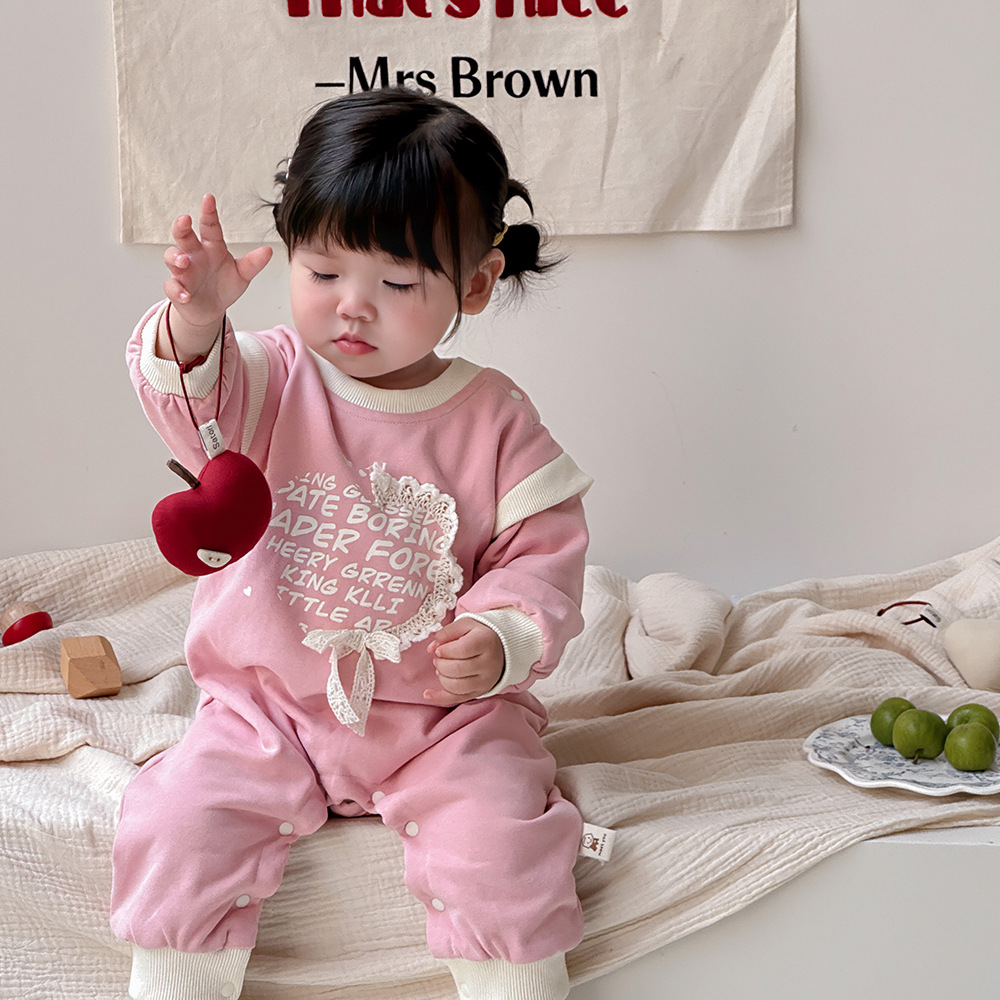 2024 otoño nuevo producto ropa para niños, mameluco de manga larga para niñas, forro de algodón, mono de bebé lindo y súper lindo