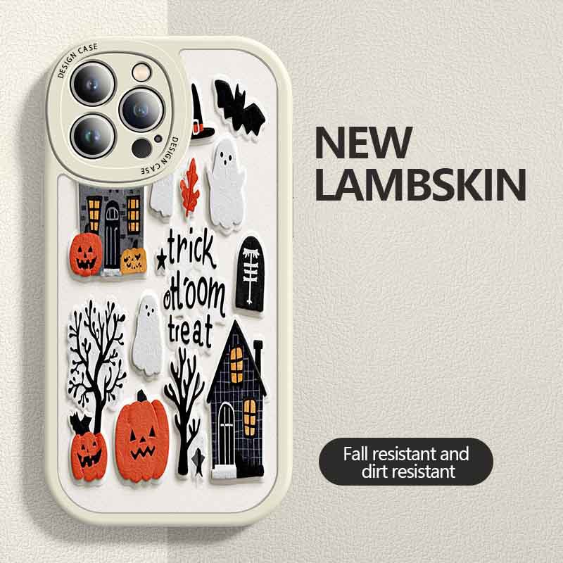 Halloween Party Gift Giving Cute Ghost Haunted Haunted House Popular Pattern Suitable for Apple Lambskin Phone Case
