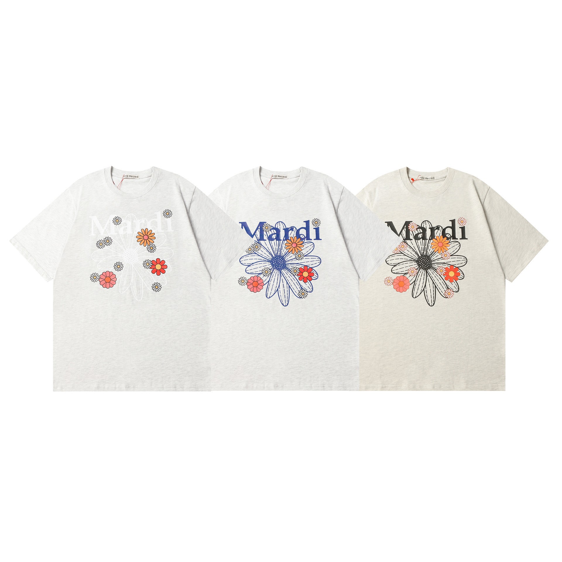 New Mardi Daisy Floral Print Short Sleeve Round Neck Loose T Shirt Summer Pure Cotton Casual Women's Top_ecoleips.com
