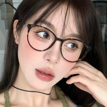 美式复古猫眼近视镜女豹纹玳瑁色大框防蓝光平光镜素颜神器眼镜架