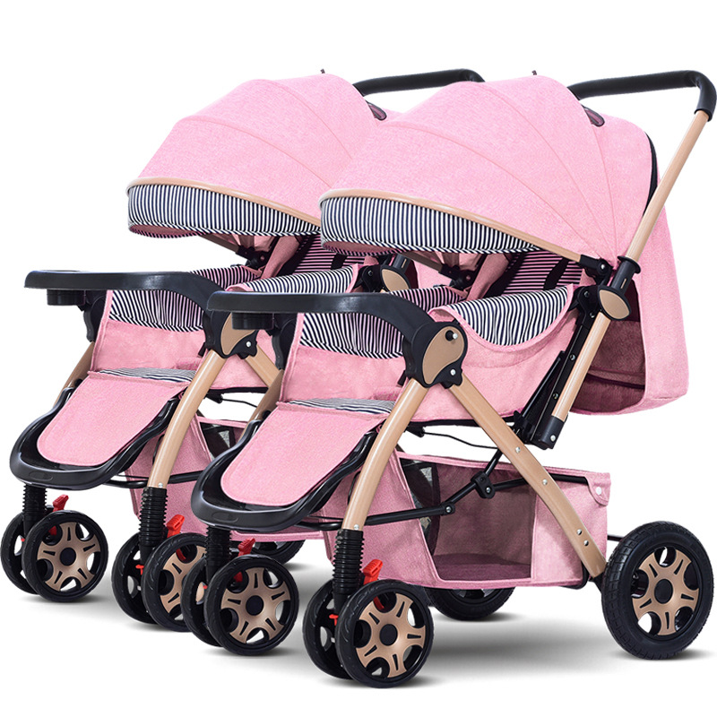 Carrinche de bebés gemelos especial para sentarse y acostarse ligero plegable alto paisaje de un botón para el coche de bebés