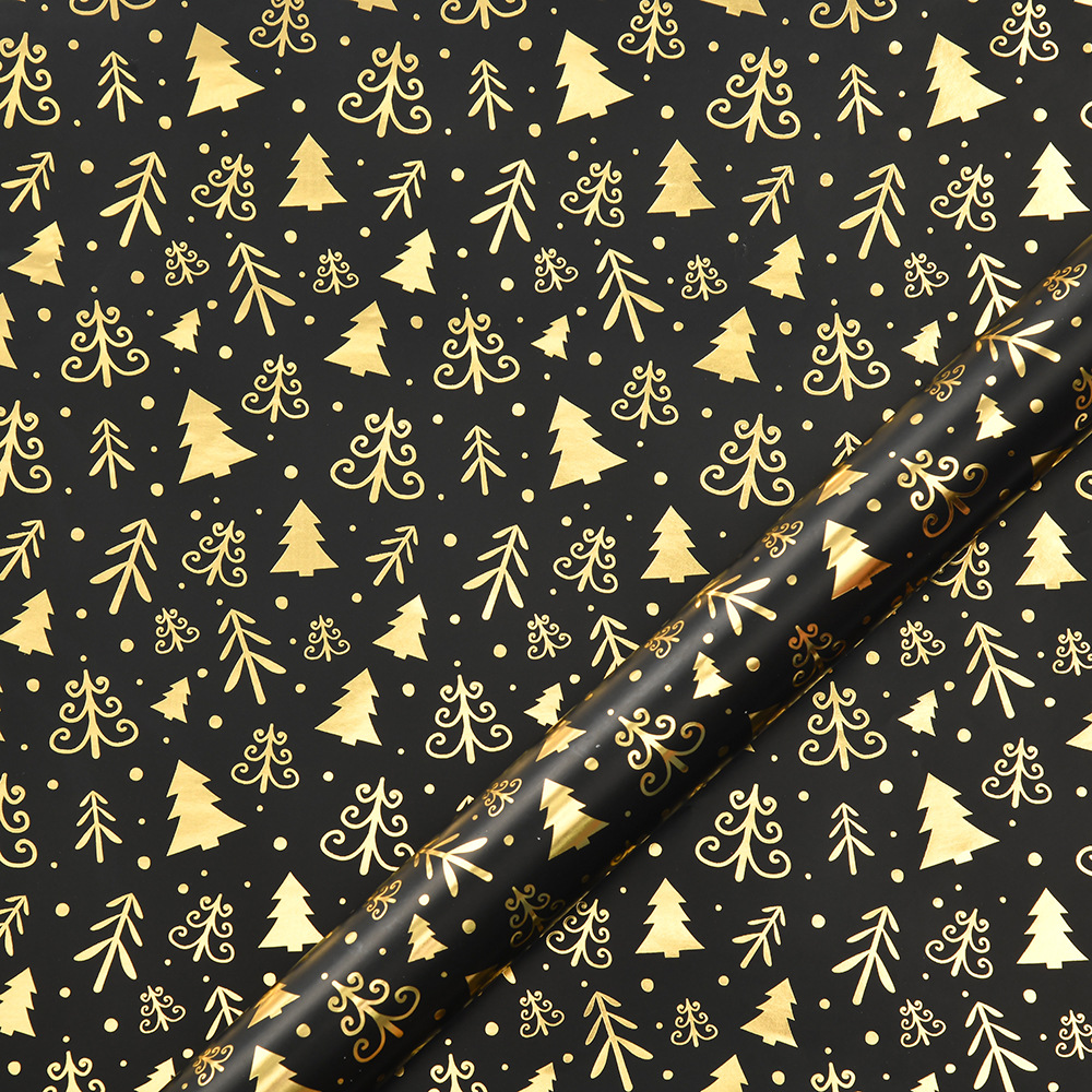 Nuevo papel de embalaje de Navidad estampado retro oro negro alce copo de nieve regalos de árbol de Navidad papel de regalo al por mayor