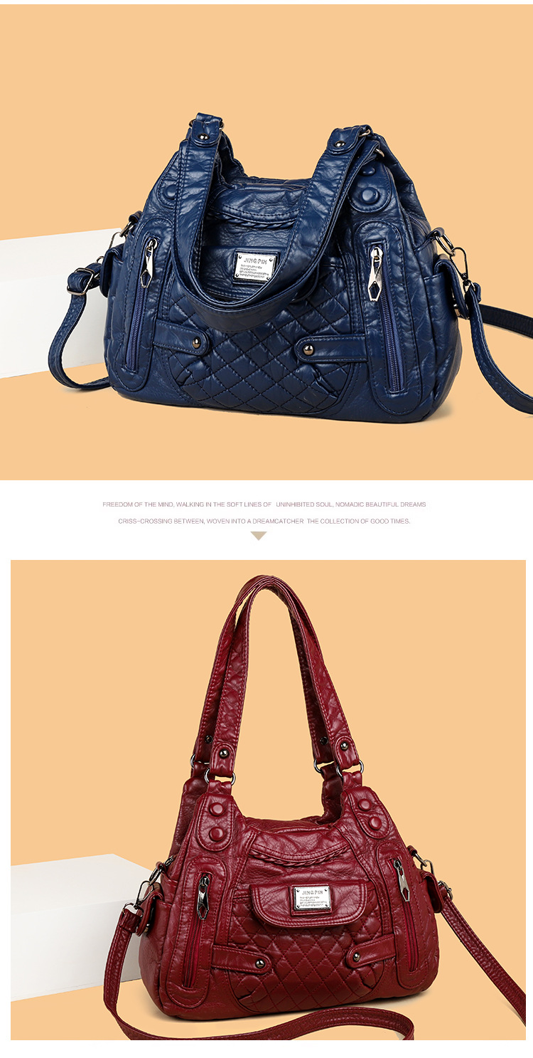 2023 New Mom Bag, washed leather casual commuting bag, women's large-capacity handbag, European and American style soft leather single-shoulder bag undefined