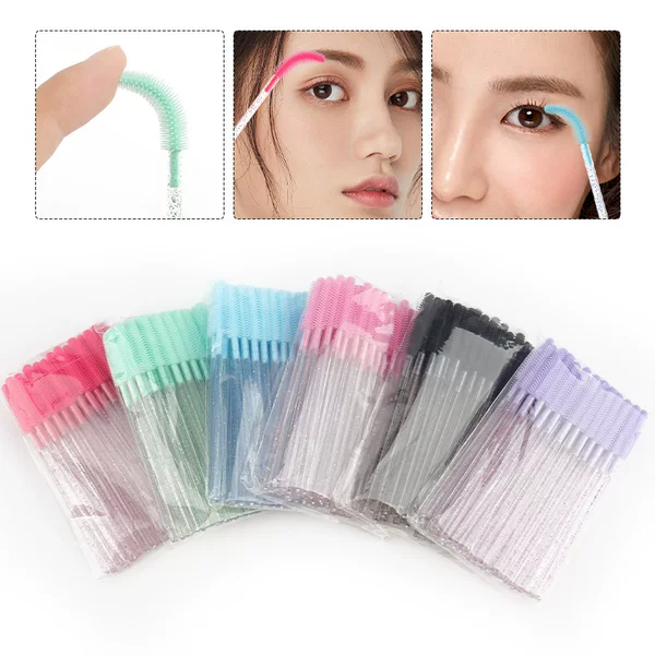 Wholesale crystal pole tower type silicone brush disposable beauty makeup brush eyebrow comb color silicone eyelash brush
