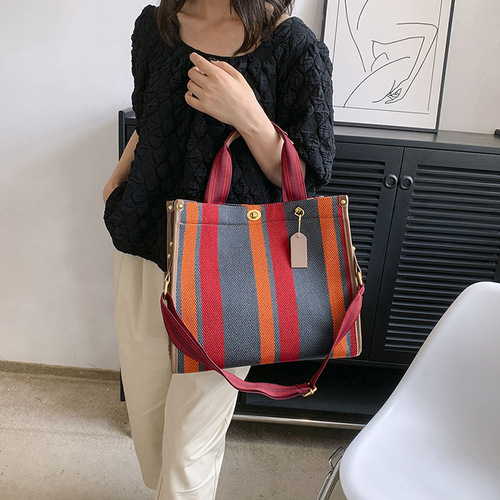 Bags for women  new cross-border fashion portable tote bag large capacity canvas contrasting color commuter shoulder crossbody bag