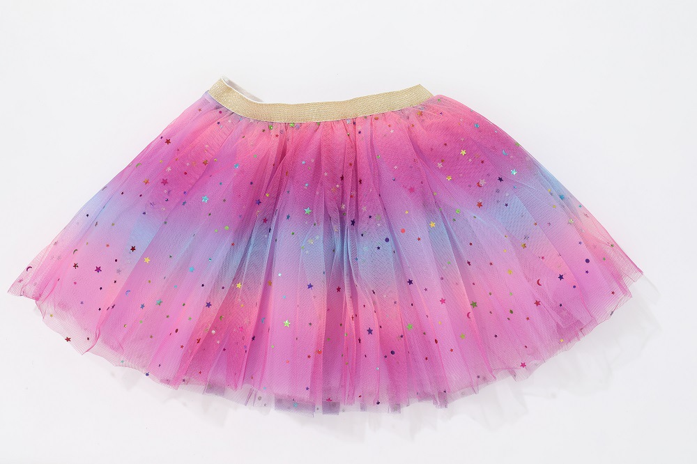 Nuevo vestido de princesa de malla falda de rendimiento para niños europeos y americanos tutú de tul para niños estrella de cinco puntas falda de arco iris