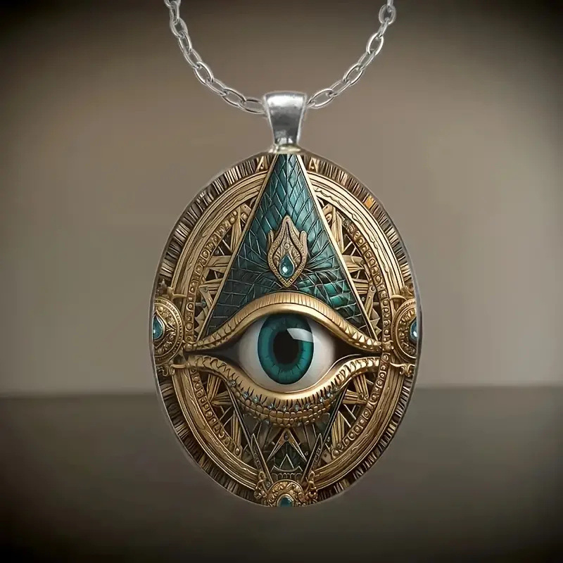 Fashion Eye God's Eye Alloy with Glass Mosaic Elegant Oval Amulet Design