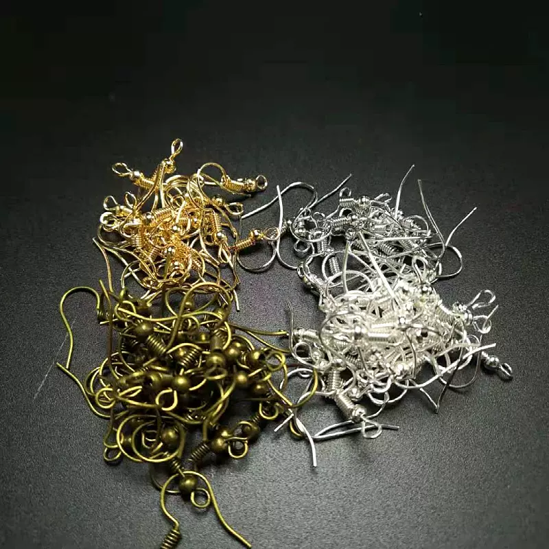 DIY饰品配件 银色珠子耳钩 耳环材料 合金配饰 耳勾厂家批发