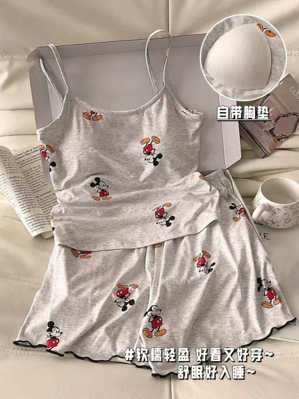 女性用胸パッド付きピュアデューティパジャマ、サマーサスペンダーイン韓国風ベストショーツ、夏に屋外で着用可能、ホームウェアセット|undefined