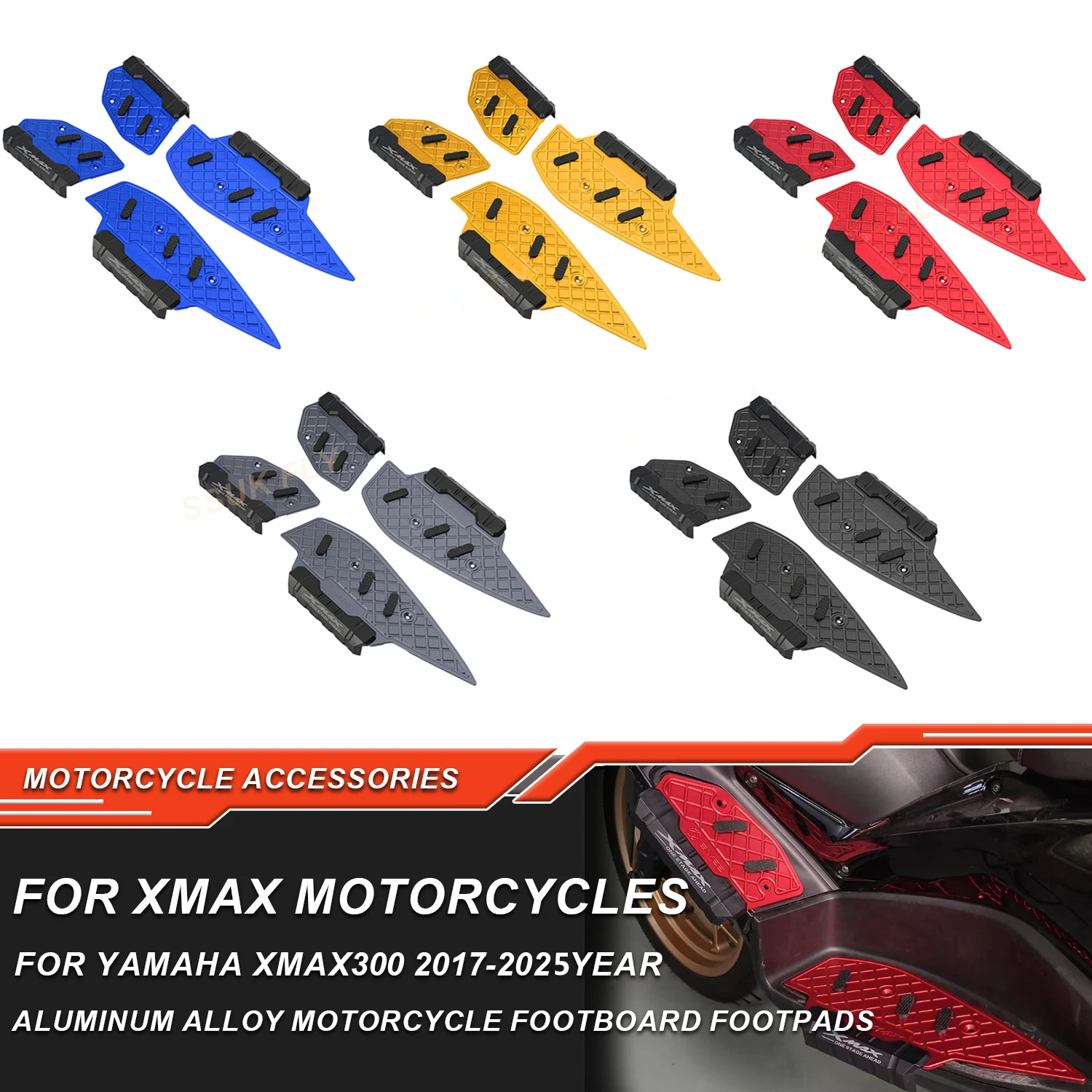 Suitable for Xmax300 Yamaha 17-26 Models Modified Aluminum Alloy Anti-Slip Foot Pedals Anti-Fall Rubber Pad Protective Accessories
