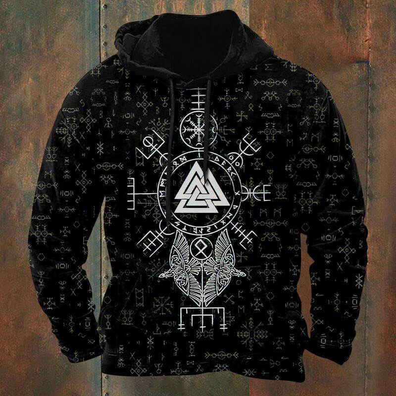 Cross-Border Street Fashion Men's Sweatshirt Viking 3D Digital Print Pullover Hooded Sweatshirt