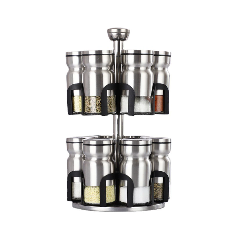 Kitchen supplies wholesale creative solid rotation and seasoning auxiliary material bottle Practical hourgap bottle glass set European and American hot sale