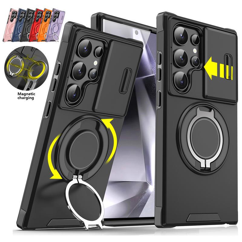 360 Rotating Ring Magnetic Phone Case Samsung S26Ultra Anti-Fall Protective Cover Anti-Fall S25Edge Protective Lens Sliding Window