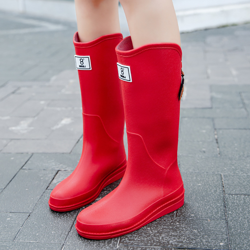 Fashionable Red Rain Boots, High Boots, Rainy Day Soft-Soled Water Boots, Waterproof, Durable, Non-Slip, Outdoor Hiking Rain Boots for Women
