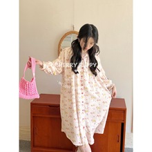 樱桃小腊 长袖长裤套装 睡裙 睡衣居家服双层棉纱宽松舒适可爱