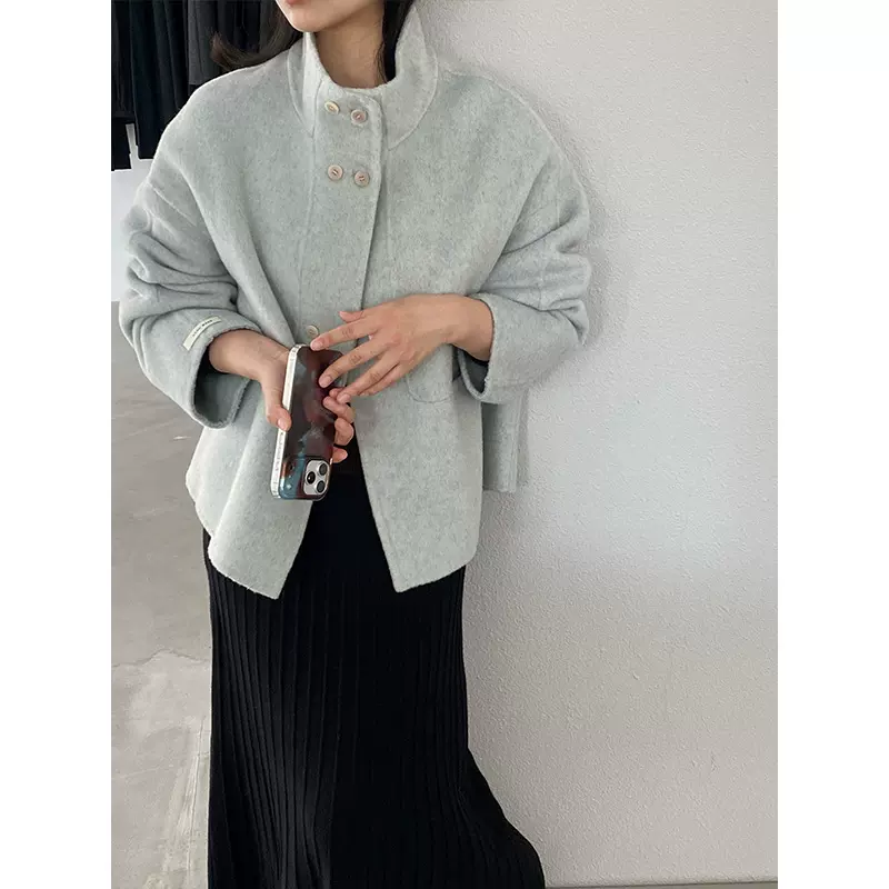 江左 miu系短款双面羊毛大衣女温柔气质立领短款小个子呢外套8568