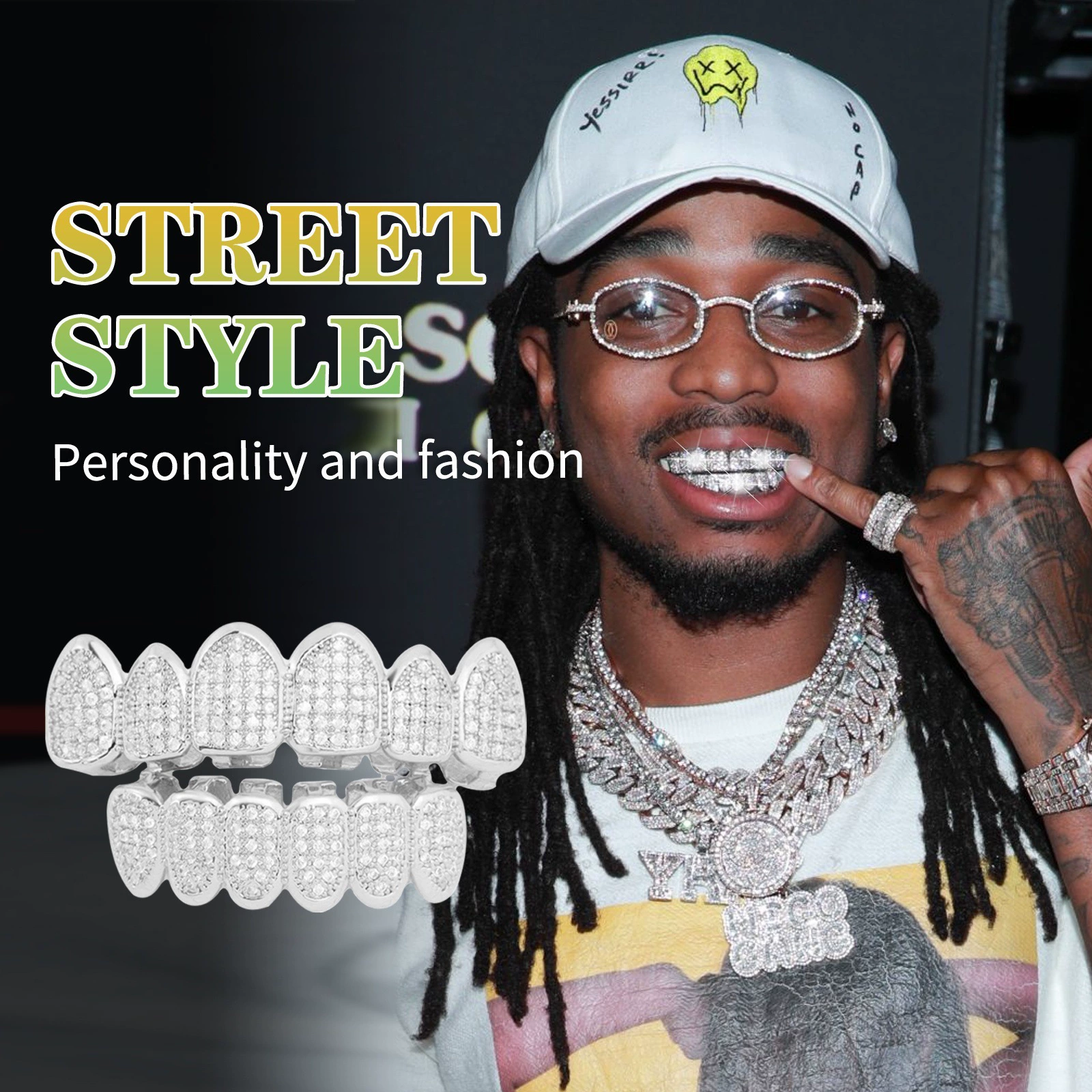 Трансграничный новый хип-хоп шесть зубов настоящая золотая скобка медный циркон микро-инкрустированный настоящее золото Хэллоуин преувеличение hiphopgrillz