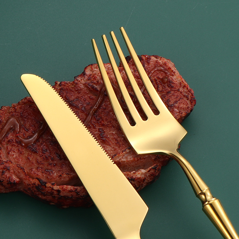 304 cubiertos de acero inoxidable estilo grueso pequeño cintura carne cuchillo tenedor cuchara postre café tenedor tenedor de fruta tenedor