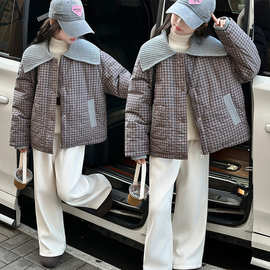 女童外套秋冬装2025新款洋气加厚呢子大衣中大儿童冬季千鸟格上衣