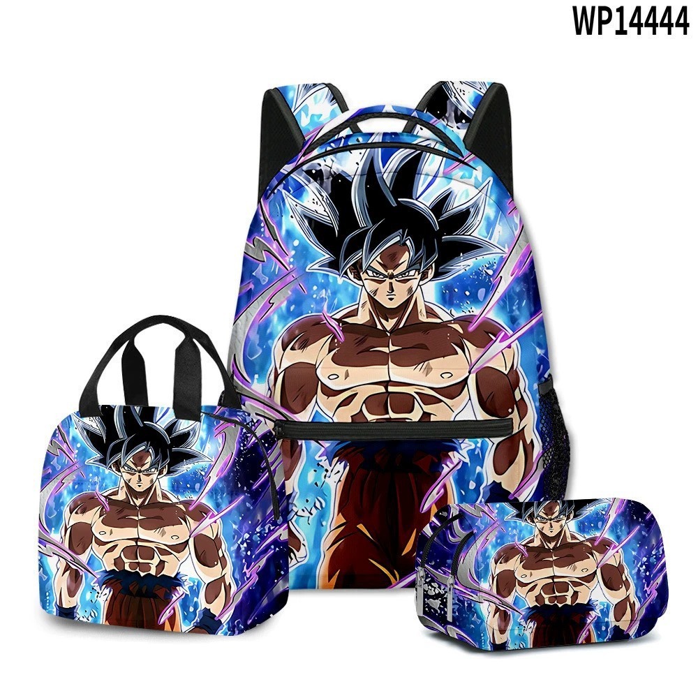 3D transfronterizo nueva animación Goku siete Dragon Ball Super bolsas escolares bolsas de almuerzo bolsas de lápiz tres piezas