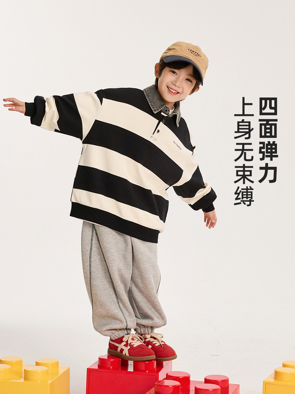 童话记忆秋季新款韩版宽松卫衣男童中大童棉感条纹长袖卫衣假两件|undefined