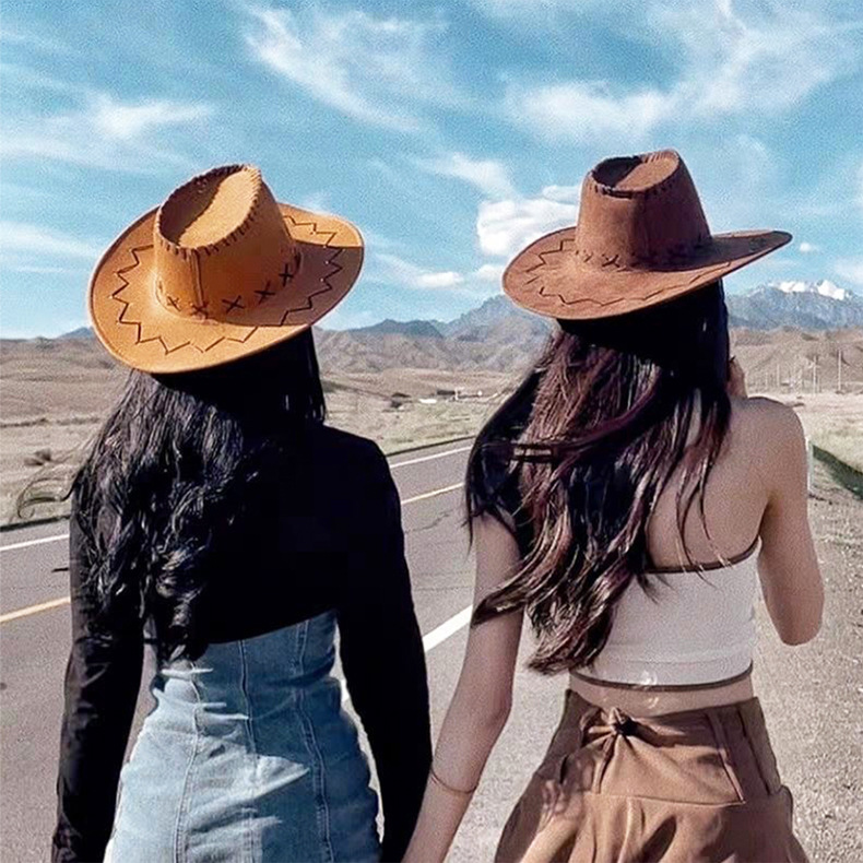 Mujeres Retro Vacaciones Color Sólido Aleros Anchos Sombrero De Vaquero display picture 1