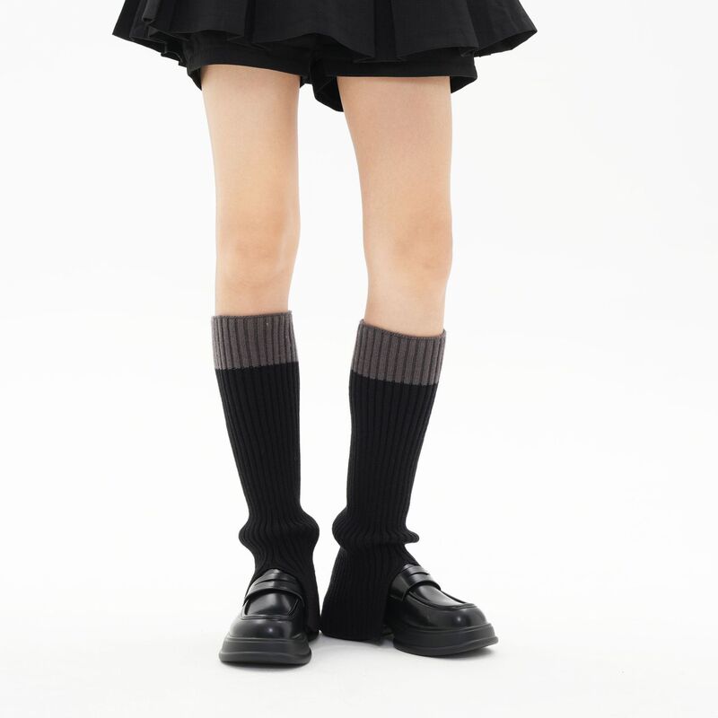 灰色冬季保暖堆堆袜y2k甜辣妹少女拼色缺口日系休闲针织小腿腿套|undefined