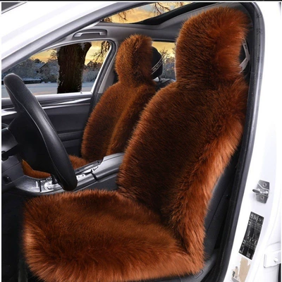 enclosed car cushion, thickened winter – Wool pad - full-set-for-5-seats-in-the-vehicle-reddish-brown