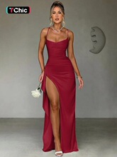 E 71108 Elegant Solid Color Straps Slit Dress ��ɫ¶���B