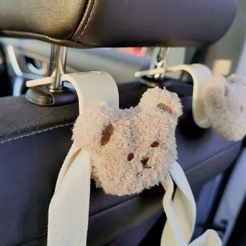 Korean style ins cute bear head car hook car seat hook embroidered bear car seat back hook